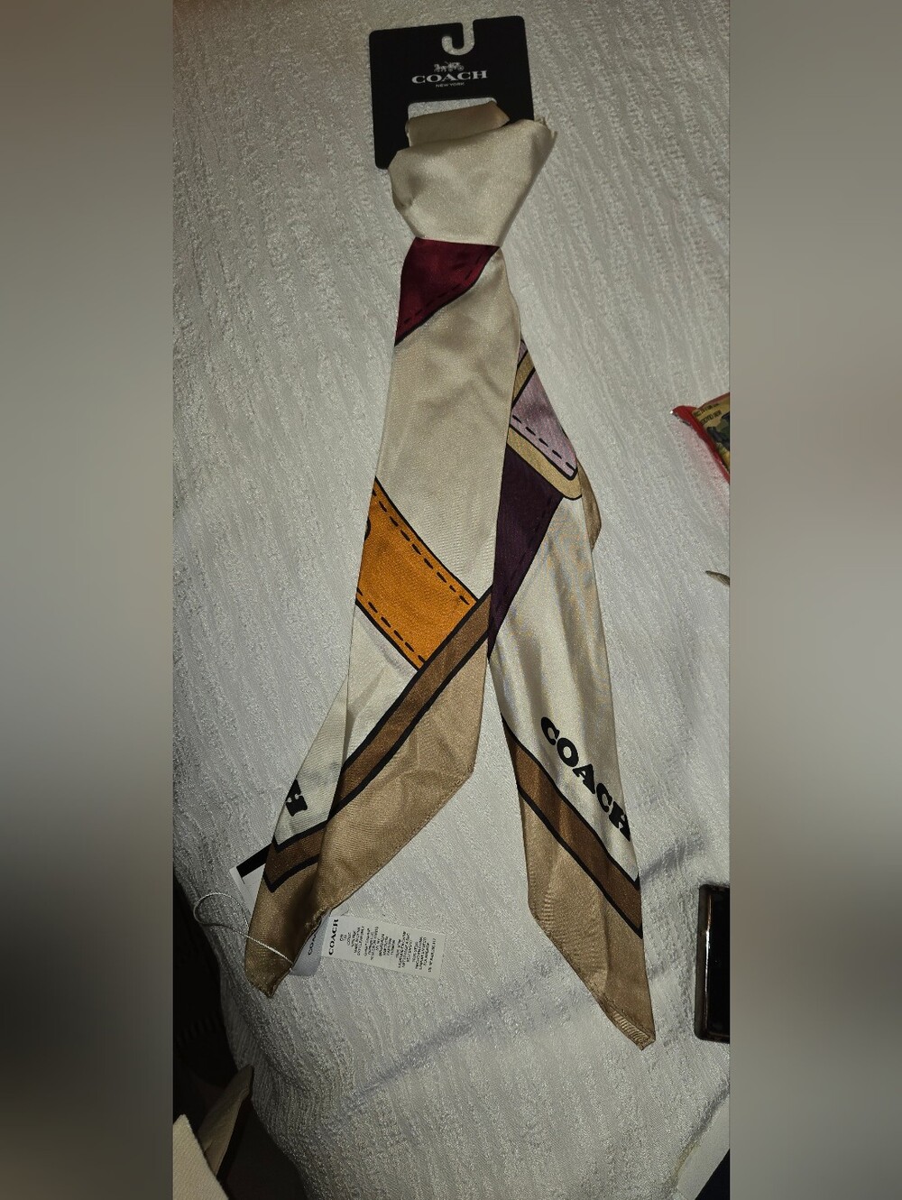 Coach Cream and Multicolor Geometric Silk Scarf
